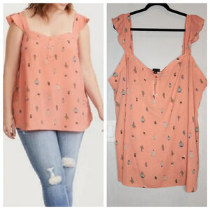 NWT Torrid Coral Cactus Ruffle Crepe Tank Women's size 6X Elastic back